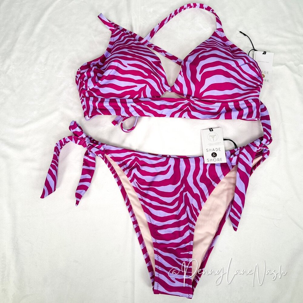 Shade & Shore Zebra Print Bikini Top & Cheeky Ide-Tie Bottom Set Pink Blossom - Picture 5 of 14